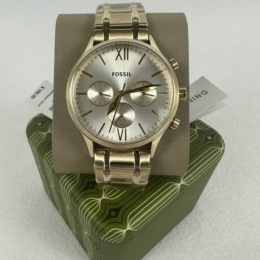 New FOSSIL Mens Fenmore Multifunction Gold-Tone Stainless Steel Watch BQM2809